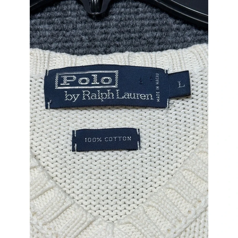 Polo Ralph Lauren Sweater Vest Mens Large Cream Excellent V-Neck Cotton Knit